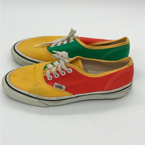 RARE Vintage 90s Vans Made in USA Lace-Up Sneakers Harlequin Multi Coloured - Picture 4 of 5